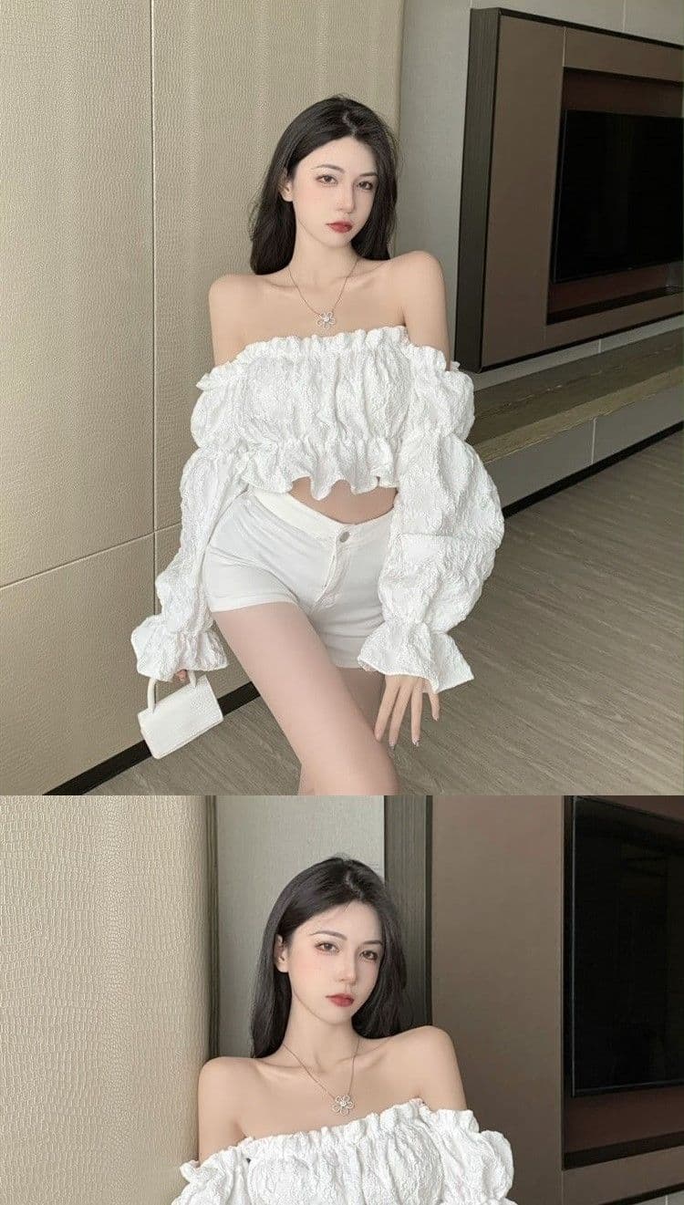 순수한 욕망 소녀 오프숄더 프릴 긴팔 여성 셔츠 디자인 센스 작은 대중 봄 가을 쇼트 스타일 Chic 맨위 상세 이미지 1