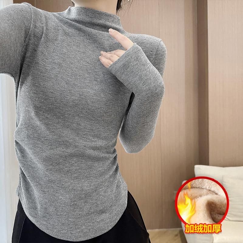 280 그램 양 플러시 털이 있고 두꺼운 몸매 가꾸기 반하이넥 긴팔 티셔츠 여성 가을 겨울 인사이드 가져 가라. 기본 셔츠 다용도 맨위 상세 이미지 7