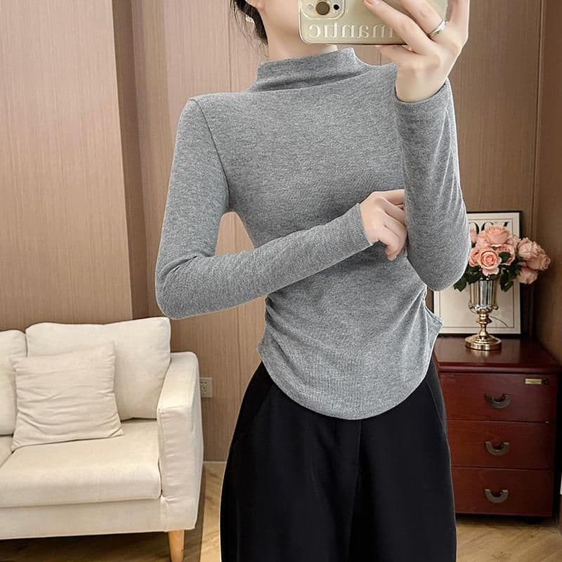 280 그램 양 플러시 털이 있고 두꺼운 몸매 가꾸기 반하이넥 긴팔 티셔츠 여성 가을 겨울 인사이드 가져 가라. 기본 셔츠 다용도 맨위 상세 이미지 10