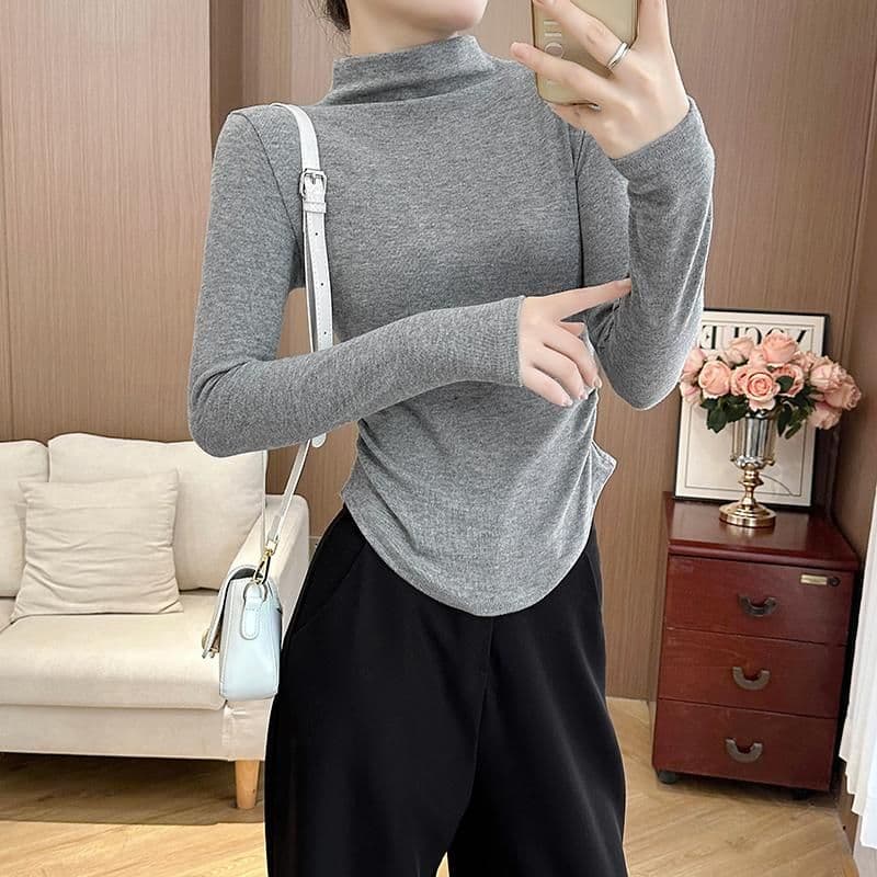 280 그램 양 플러시 털이 있고 두꺼운 몸매 가꾸기 반하이넥 긴팔 티셔츠 여성 가을 겨울 인사이드 가져 가라. 기본 셔츠 다용도 맨위 상세 이미지 11