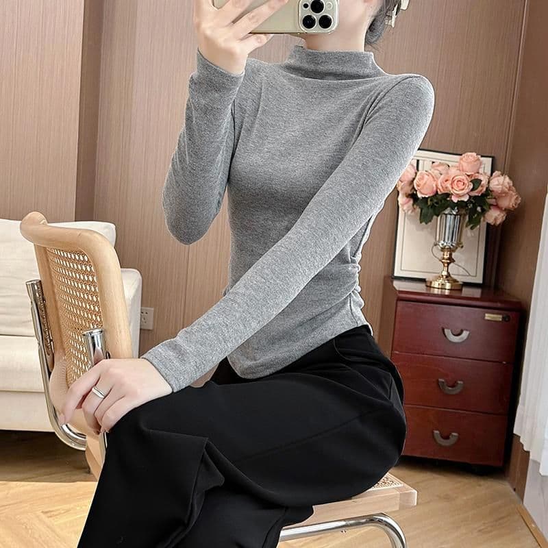 280 그램 양 플러시 털이 있고 두꺼운 몸매 가꾸기 반하이넥 긴팔 티셔츠 여성 가을 겨울 인사이드 가져 가라. 기본 셔츠 다용도 맨위 상세 이미지 12