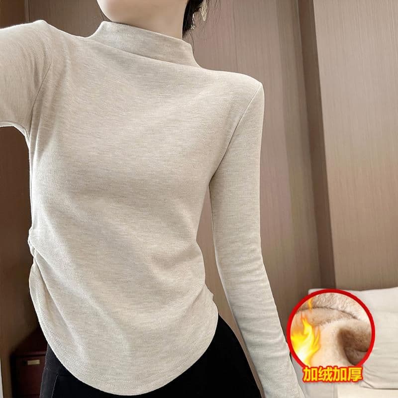 280 그램 양 플러시 털이 있고 두꺼운 몸매 가꾸기 반하이넥 긴팔 티셔츠 여성 가을 겨울 인사이드 가져 가라. 기본 셔츠 다용도 맨위 상세 이미지 13