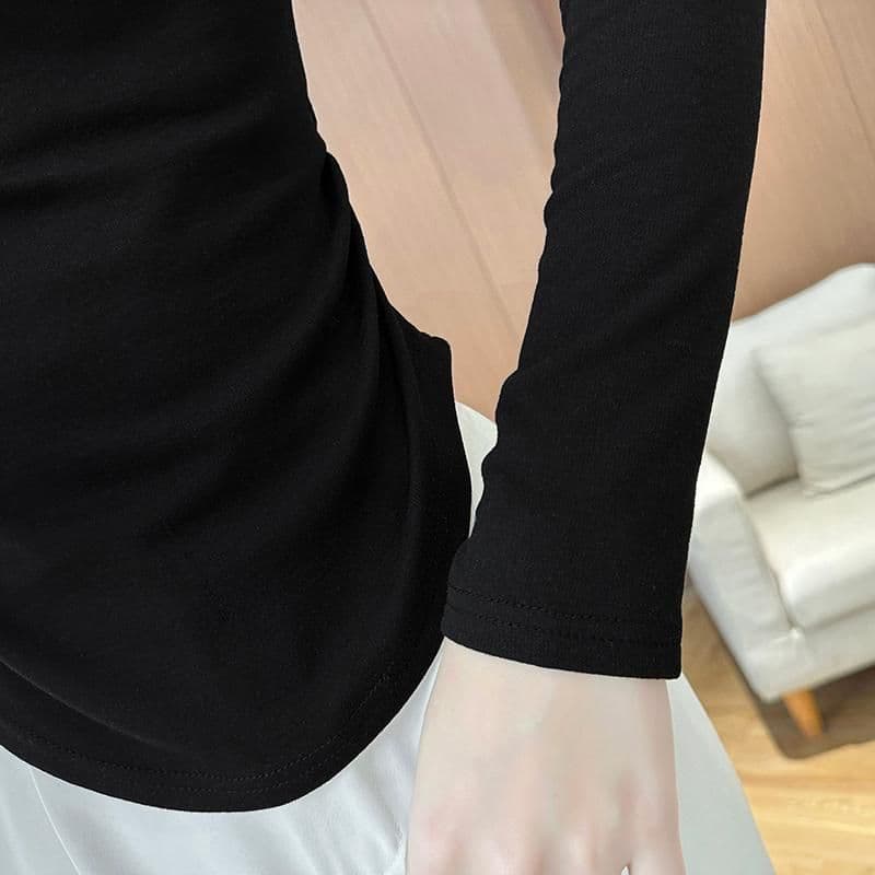 280 그램 양 플러시 털이 있고 두꺼운 몸매 가꾸기 반하이넥 긴팔 티셔츠 여성 가을 겨울 인사이드 가져 가라. 기본 셔츠 다용도 맨위 상세 이미지 22