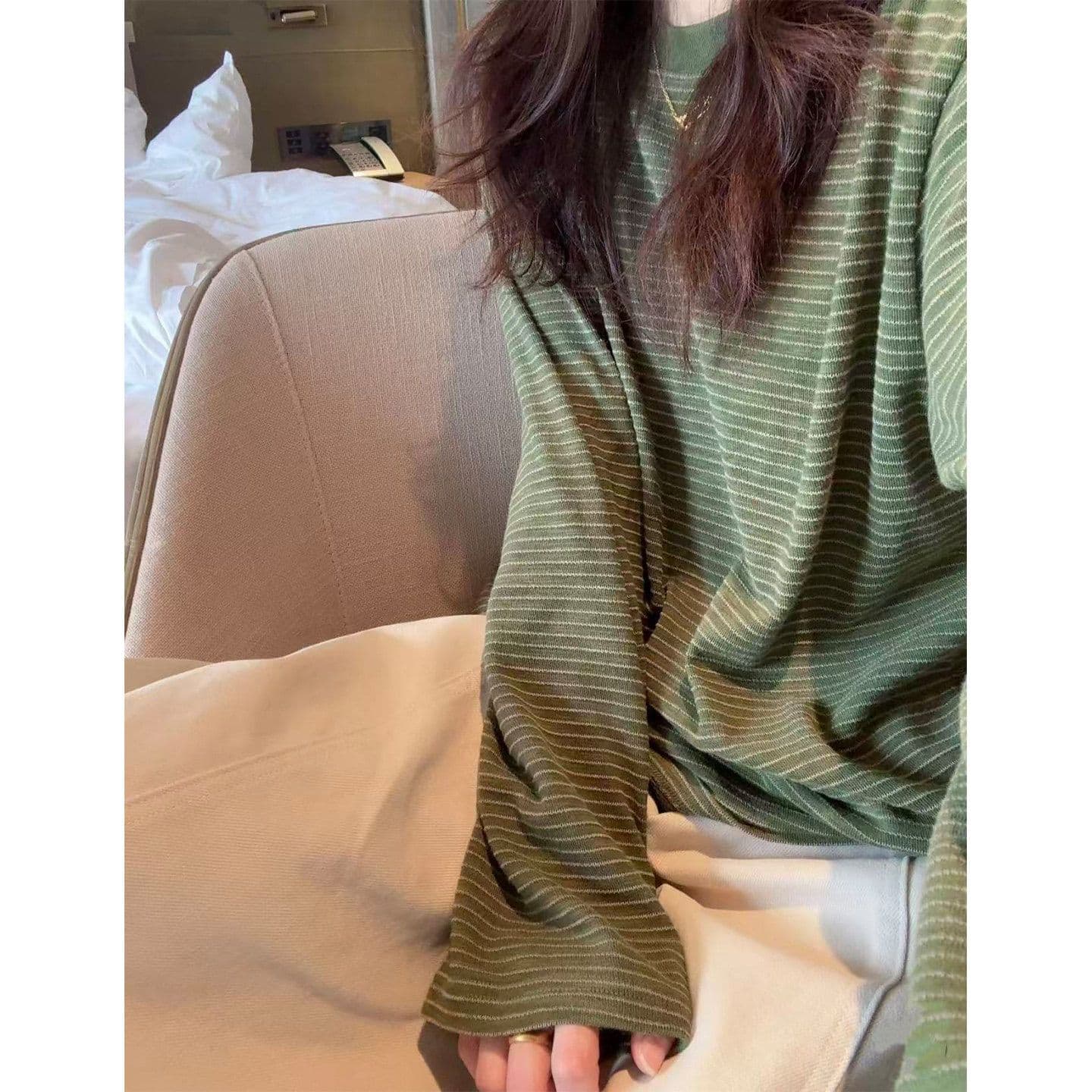 65 면 35 폴리에스터 2026 봄 가을 새로운 한국 스타일 긴팔 티셔츠 여성 디자인 센스 이미지 3