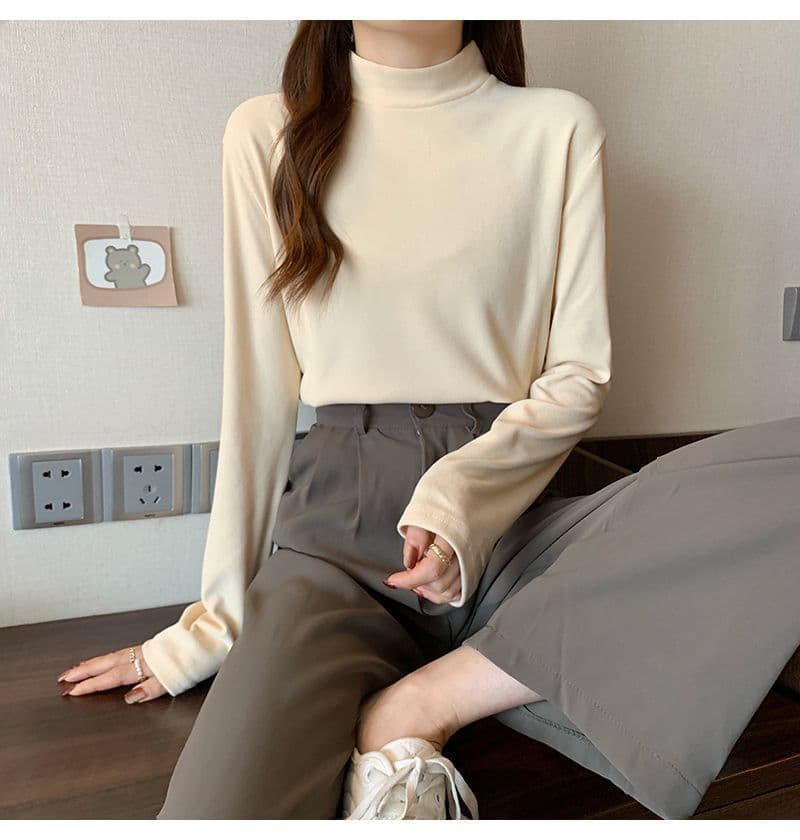 De 플러시 반하이넥 기본 셔츠 가을 겨울 새로운 단색 인사이드 가져 가라. 보온 자기 발열 긴팔 티셔츠 여성 몸매 가꾸기 맨위 상세 이미지 14