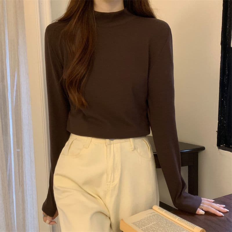 De 플러시 반하이넥 기본 셔츠 가을 겨울 새로운 단색 인사이드 가져 가라. 보온 자기 발열 긴팔 티셔츠 여성 몸매 가꾸기 맨위 상세 이미지 25