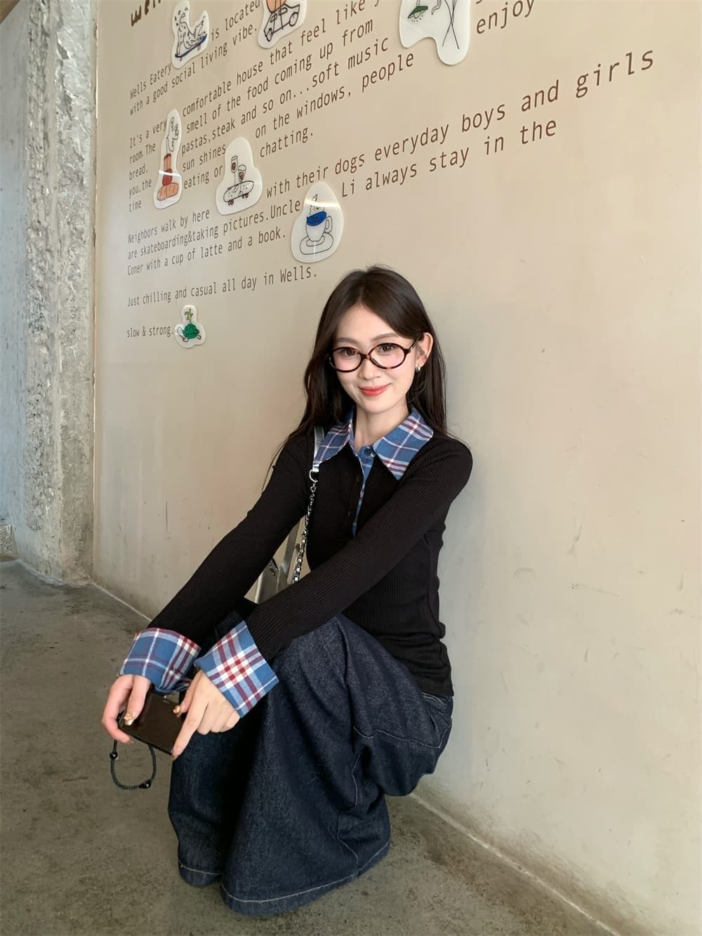 원본 원단 작은 대중 페이크 레이어드 배색 POLO 칼라 긴팔 티셔츠 여성 이른 가을 몸매 가꾸기 슬림해 보이는 맨위 상세 이미지 16