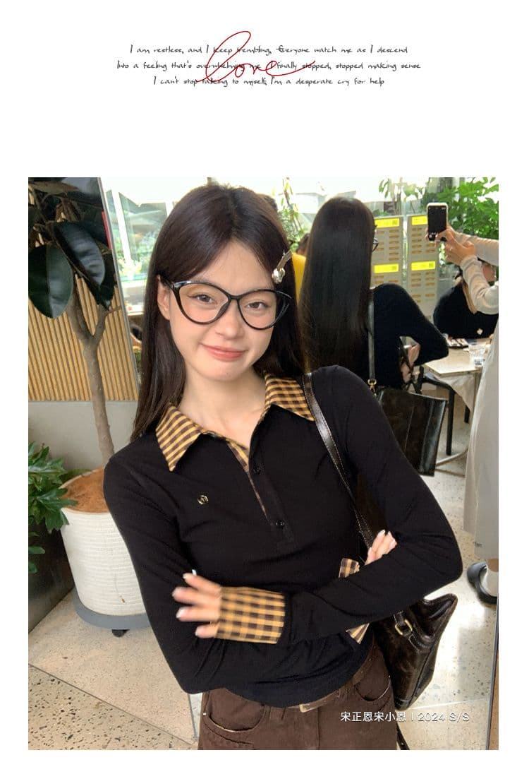 원본 원단 작은 대중 페이크 레이어드 배색 POLO 칼라 긴팔 티셔츠 여성 이른 가을 몸매 가꾸기 슬림해 보이는 맨위 상세 이미지 27