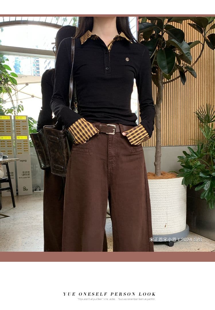 원본 원단 작은 대중 페이크 레이어드 배색 POLO 칼라 긴팔 티셔츠 여성 이른 가을 몸매 가꾸기 슬림해 보이는 맨위 상세 이미지 31