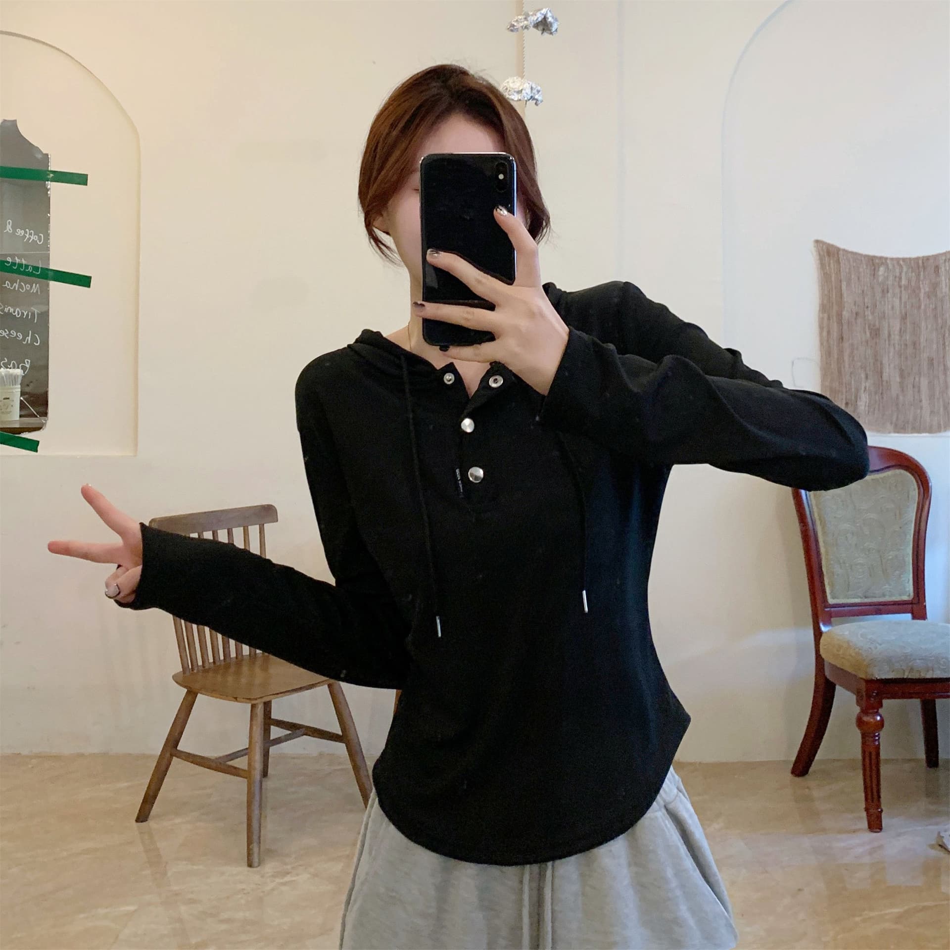 삼색 가을 겨울철 새로운 여성 의류 고유 한 Chic 패션 개성 후드 풀오버 맨위 상세 이미지 4
