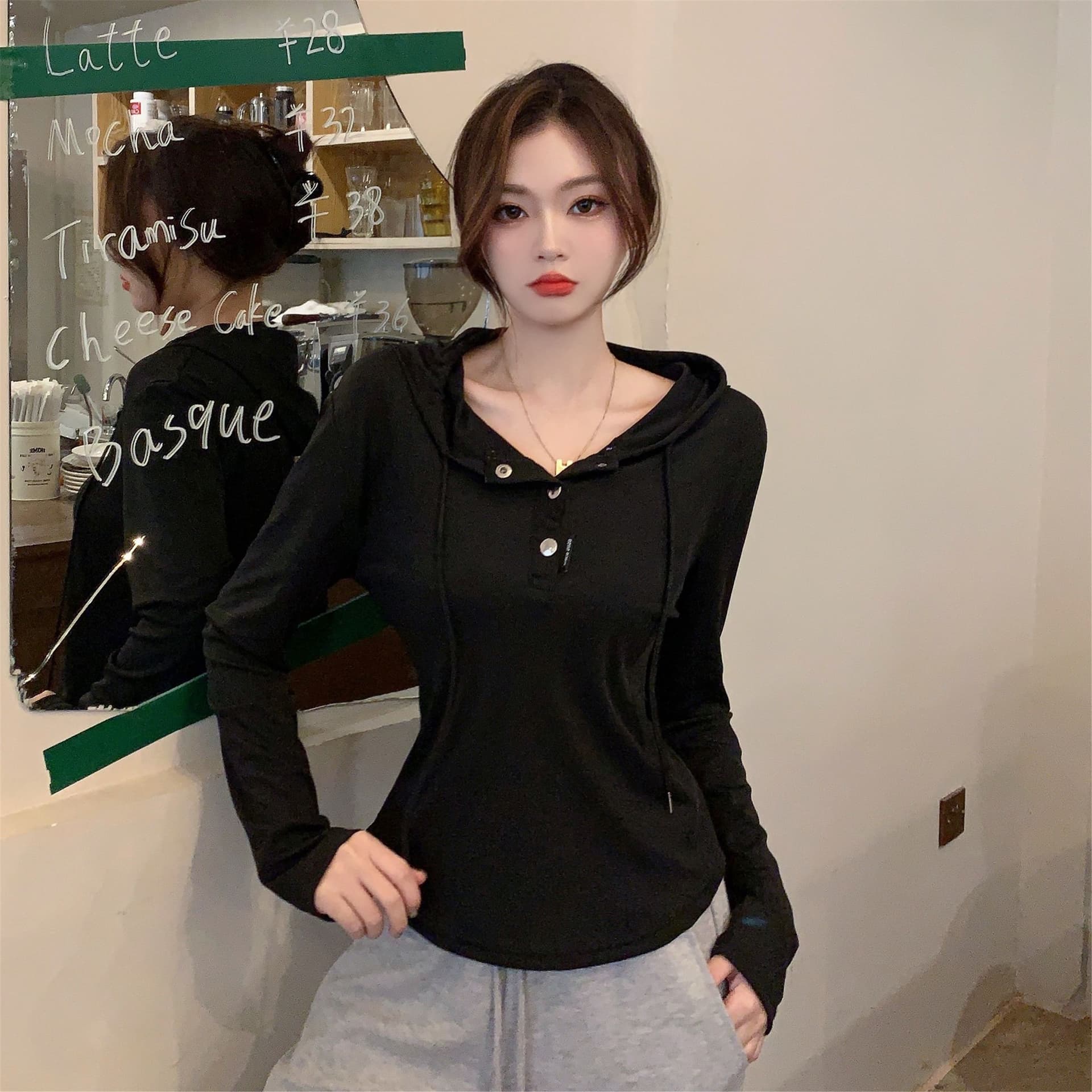 삼색 가을 겨울철 새로운 여성 의류 고유 한 Chic 패션 개성 후드 풀오버 맨위 상세 이미지 7