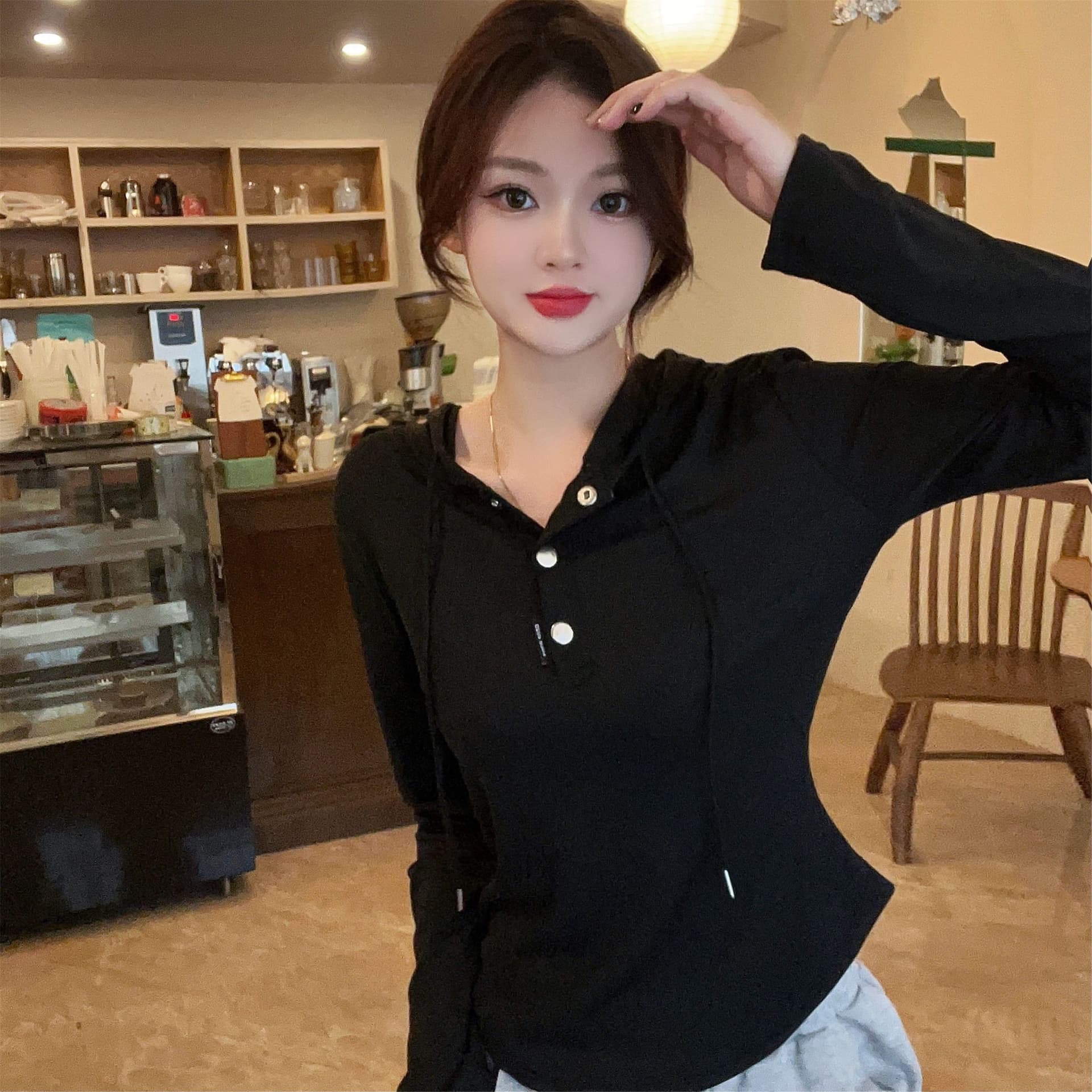 삼색 가을 겨울철 새로운 여성 의류 고유 한 Chic 패션 개성 후드 풀오버 맨위 상세 이미지 10