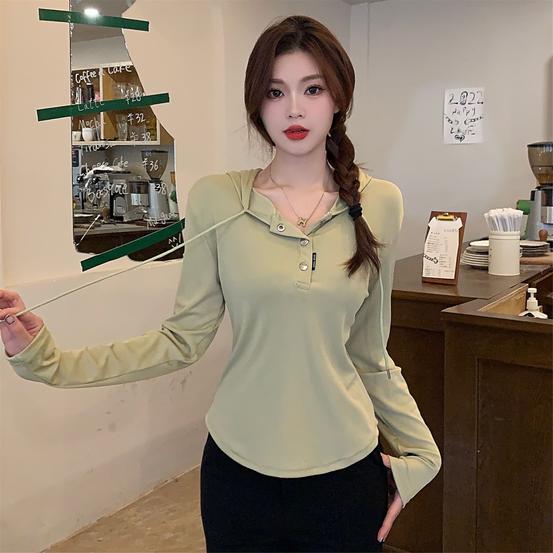 삼색 가을 겨울철 새로운 여성 의류 고유 한 Chic 패션 개성 후드 풀오버 맨위 상세 이미지 21