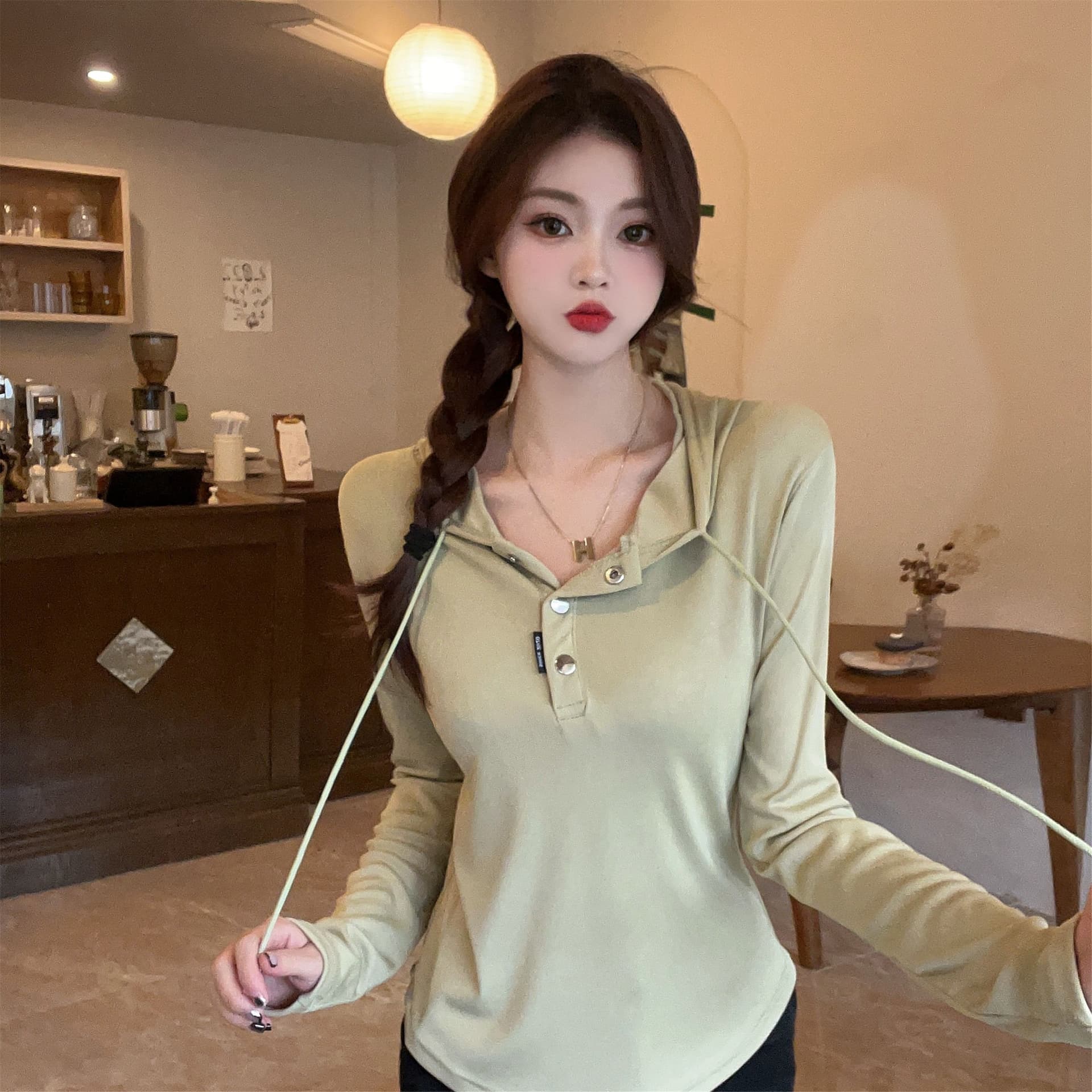 삼색 가을 겨울철 새로운 여성 의류 고유 한 Chic 패션 개성 후드 풀오버 맨위 상세 이미지 23
