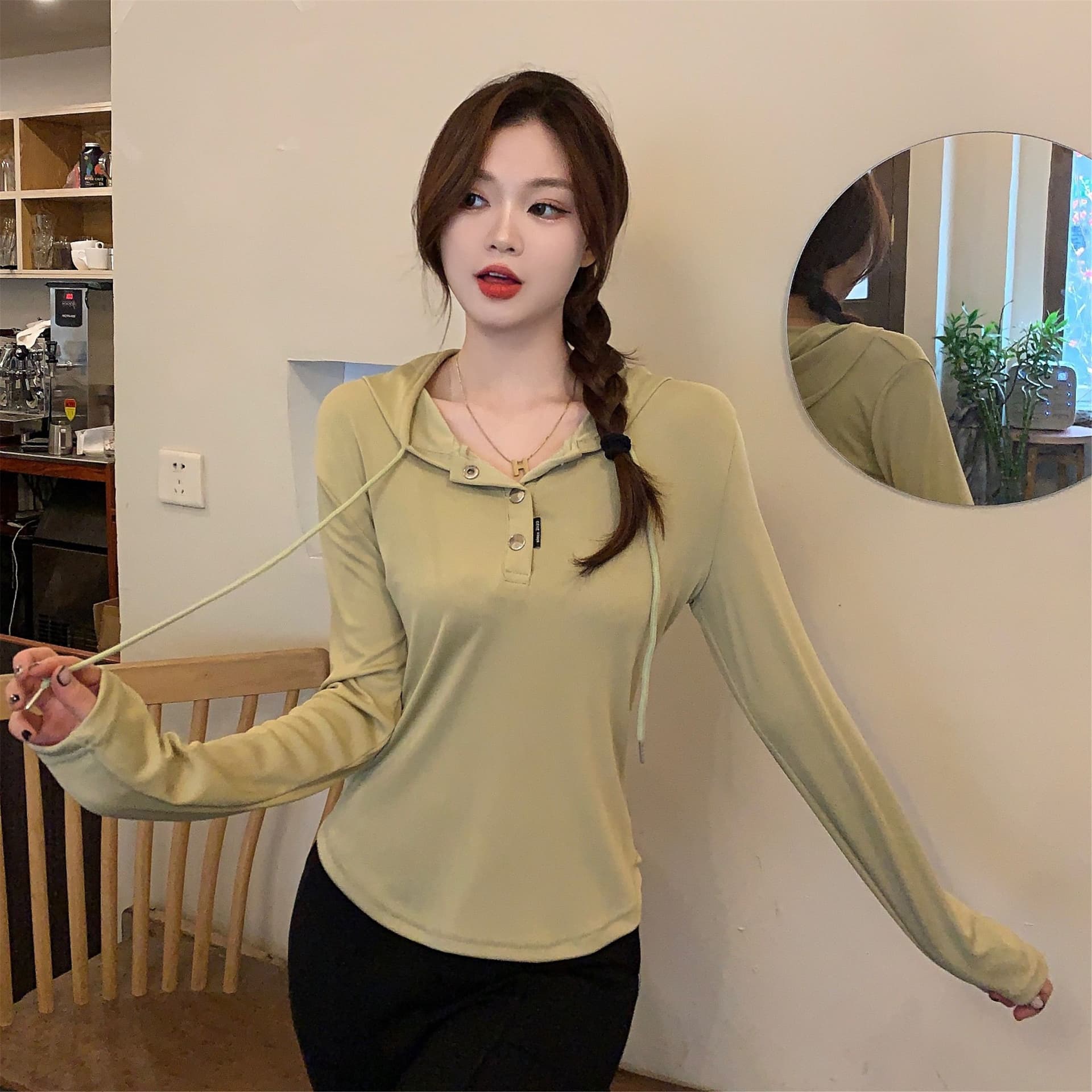 삼색 가을 겨울철 새로운 여성 의류 고유 한 Chic 패션 개성 후드 풀오버 맨위 상세 이미지 26