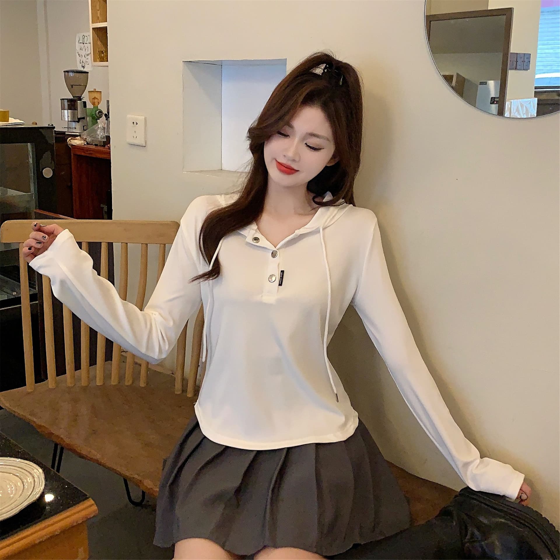 삼색 가을 겨울철 새로운 여성 의류 고유 한 Chic 패션 개성 후드 풀오버 맨위 상세 이미지 31