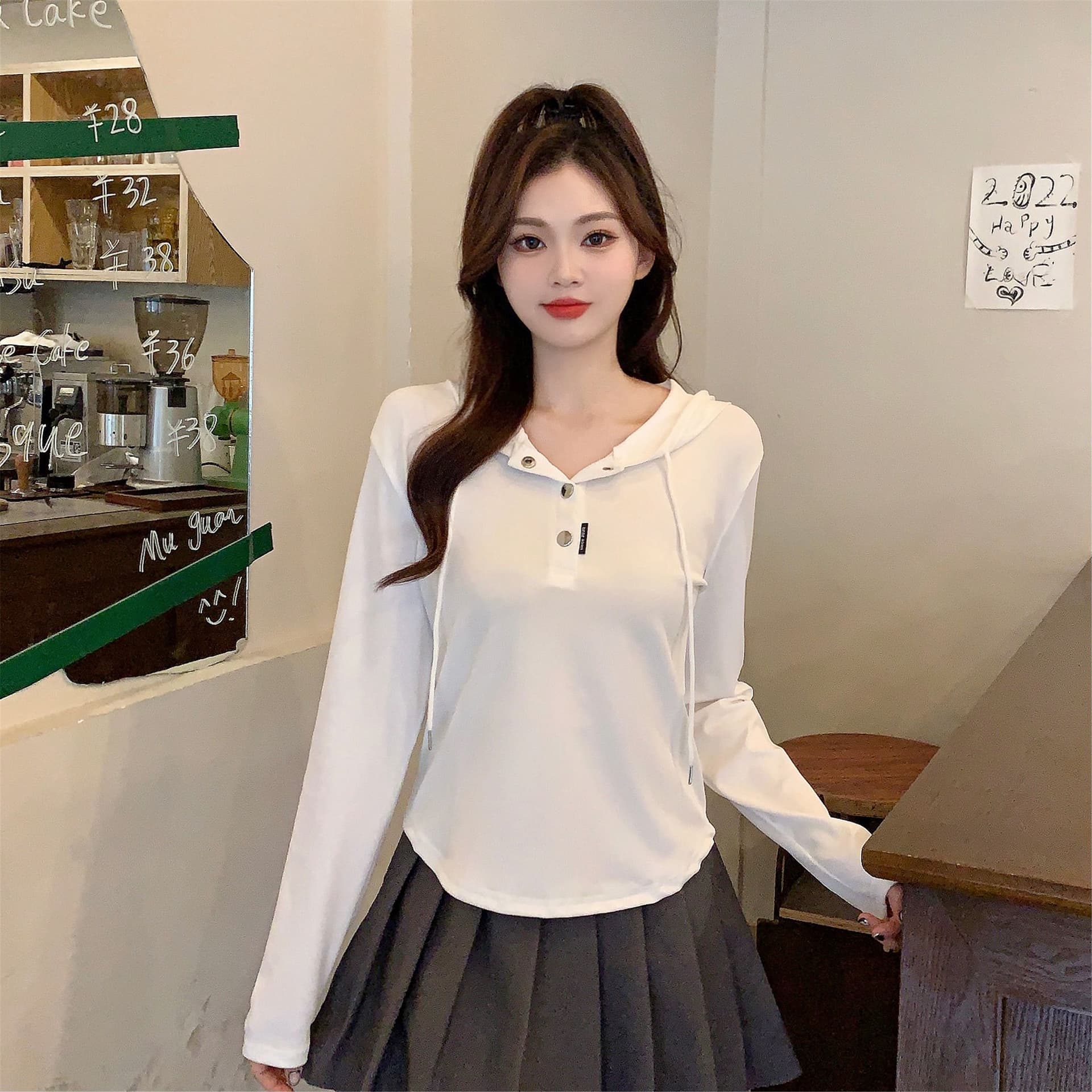 삼색 가을 겨울철 새로운 여성 의류 고유 한 Chic 패션 개성 후드 풀오버 맨위 상세 이미지 34