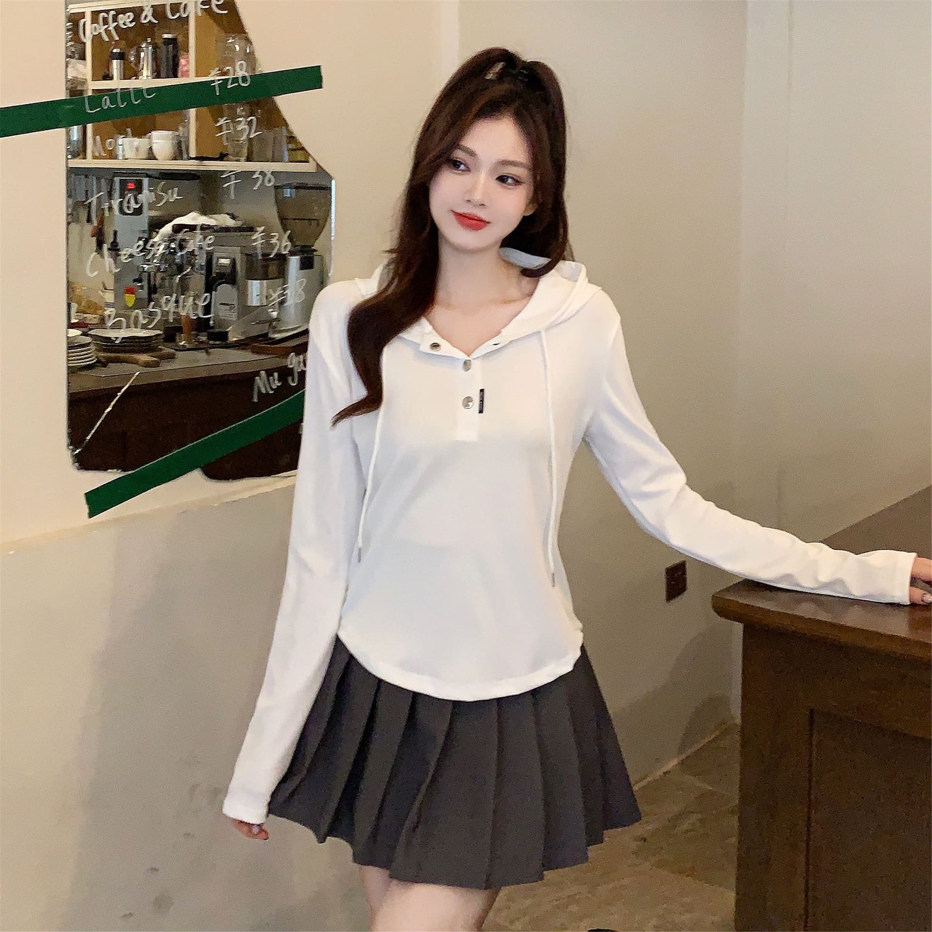 삼색 가을 겨울철 새로운 여성 의류 고유 한 Chic 패션 개성 후드 풀오버 맨위 상세 이미지 36