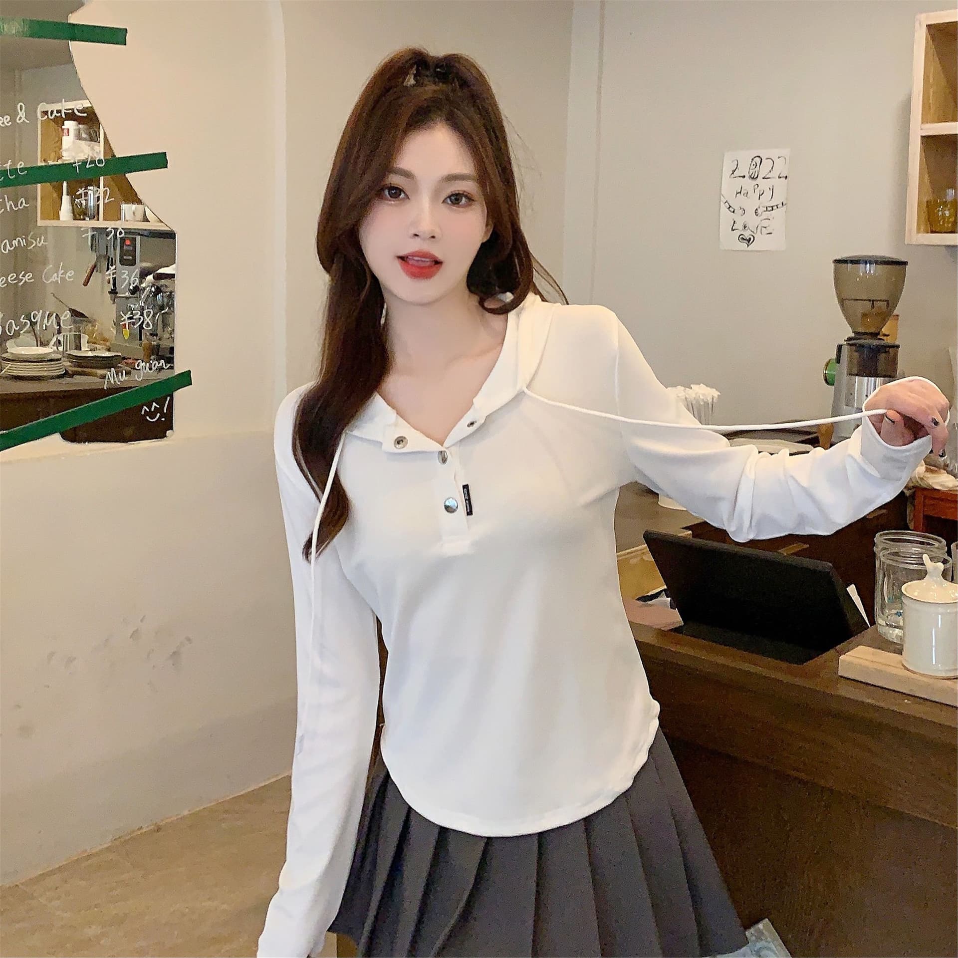 삼색 가을 겨울철 새로운 여성 의류 고유 한 Chic 패션 개성 후드 풀오버 맨위 상세 이미지 38