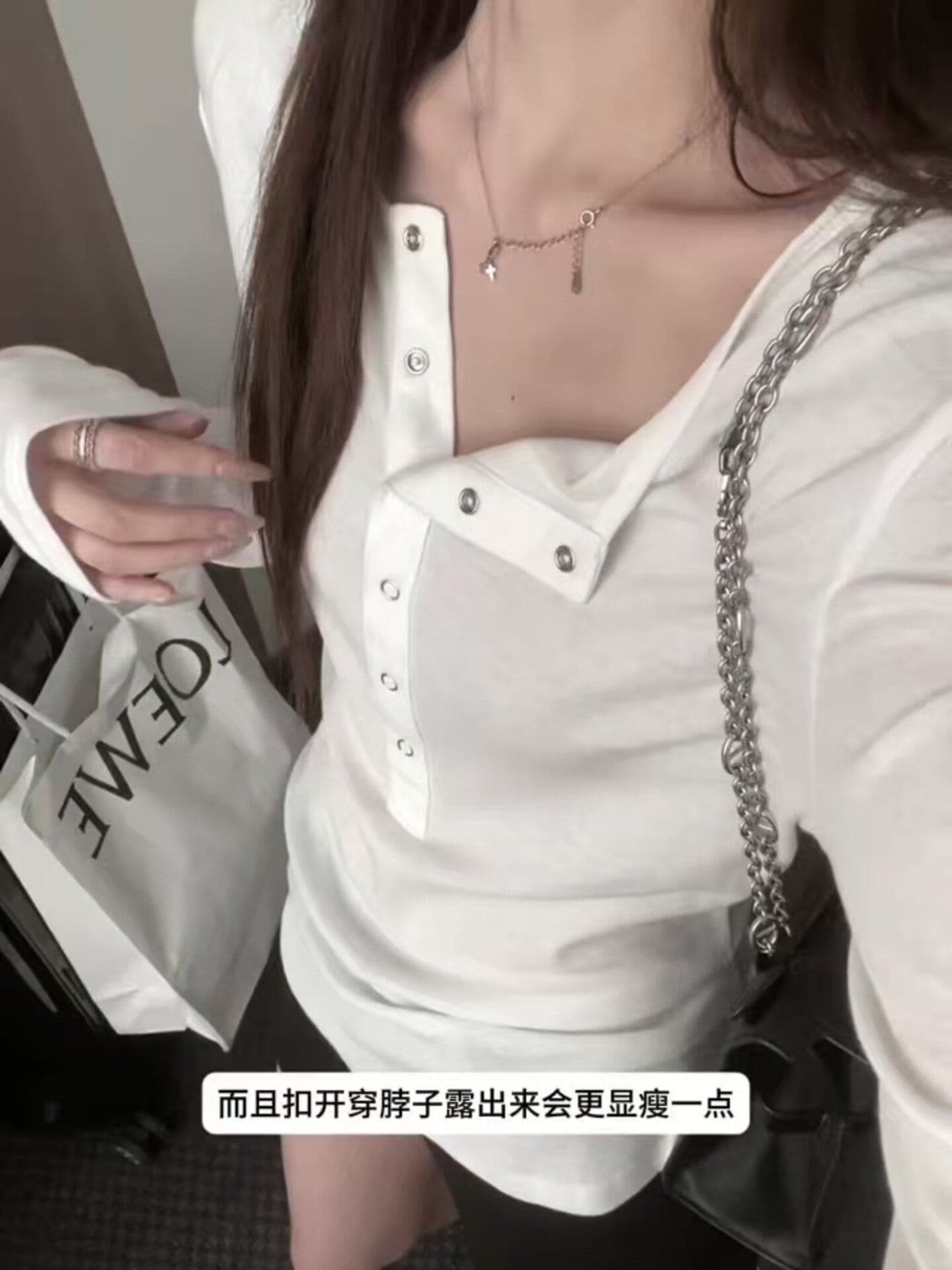 260 그램 양모 40 접착제 27 면 27 아크릴 6 암모니아 Lun 아메리칸 반 개방 칼라 긴팔 티셔츠 여성 이른 가을 맨위 상세 이미지 4