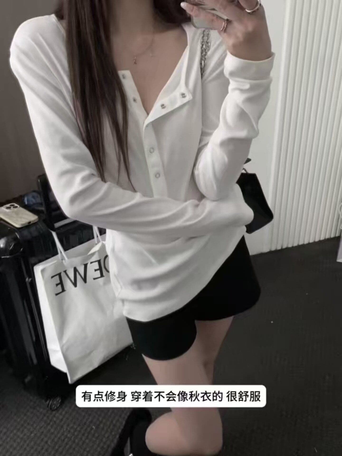 260 그램 양모 40 접착제 27 면 27 아크릴 6 암모니아 Lun 아메리칸 반 개방 칼라 긴팔 티셔츠 여성 이른 가을 맨위 상세 이미지 6