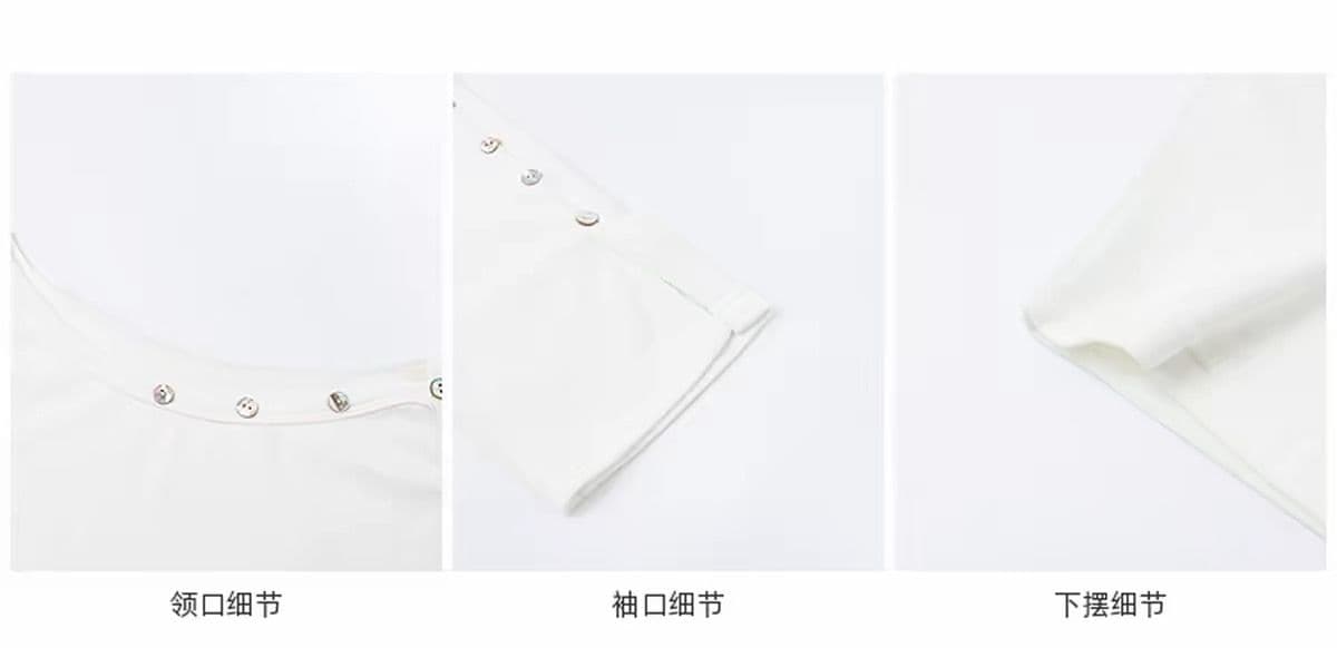 260 그램 양모 40 접착제 27 면 27 아크릴 6 암모니아 Lun 단추 비스듬한 어깨 긴팔 티셔츠 여성 가을 오프숄더 맨위 상세 이미지 4