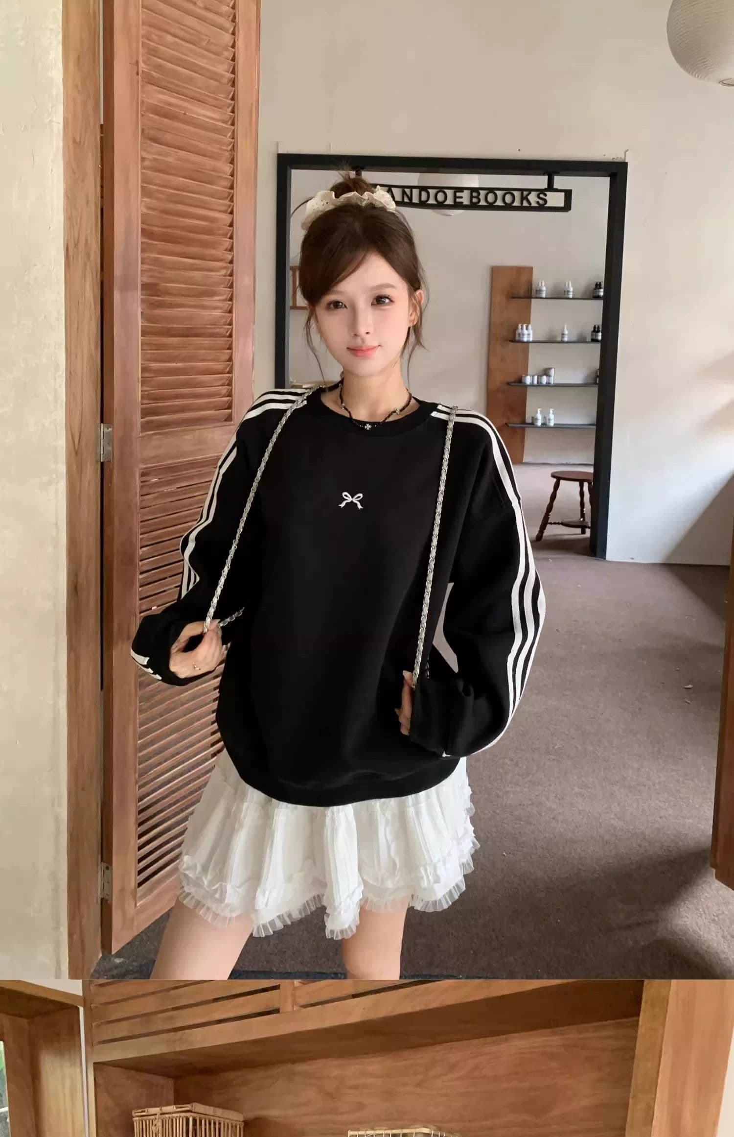 원본 품질 한 부서 이른 가을 검정색 없음 모자 라운드 넥 풀오버 스웨트셔츠 긴팔 맨위 상세 이미지 5