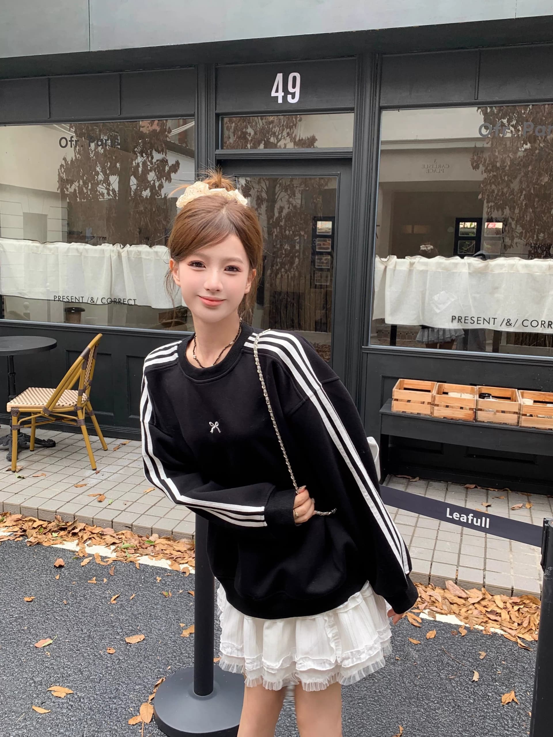 원본 품질 한 부서 이른 가을 검정색 없음 모자 라운드 넥 풀오버 스웨트셔츠 긴팔 맨위 상세 이미지 8