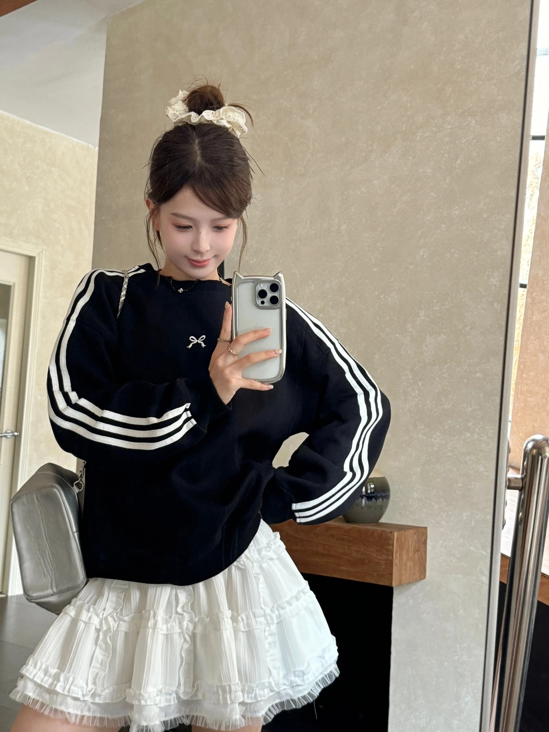 원본 품질 한 부서 이른 가을 검정색 없음 모자 라운드 넥 풀오버 스웨트셔츠 긴팔 맨위 상세 이미지 9