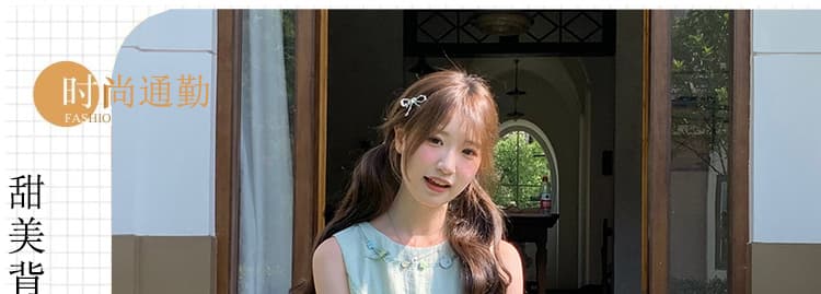 박하 녹색 점프 슈트 치마 여성 의류 여름 2026 새로운 해변가 휴가 허리 수축 슬림해 보이는 꽃밭 롱 스커트 상세 이미지 4