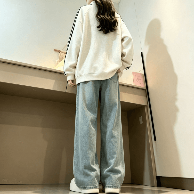 새로운 학원 스타일 아메리칸 3개 바 POLO 칼라 하프 지퍼 후드티 상세 이미지 10
