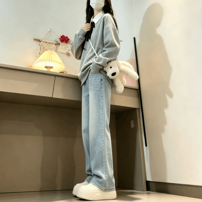 새로운 달콤함 학원 스타일 나비 매듭 스트랩 디자인 센스 페이크 레이어드 강아지 프린트 후드티 보내기 나비 넥타이 탈착식 상세 이미지 9