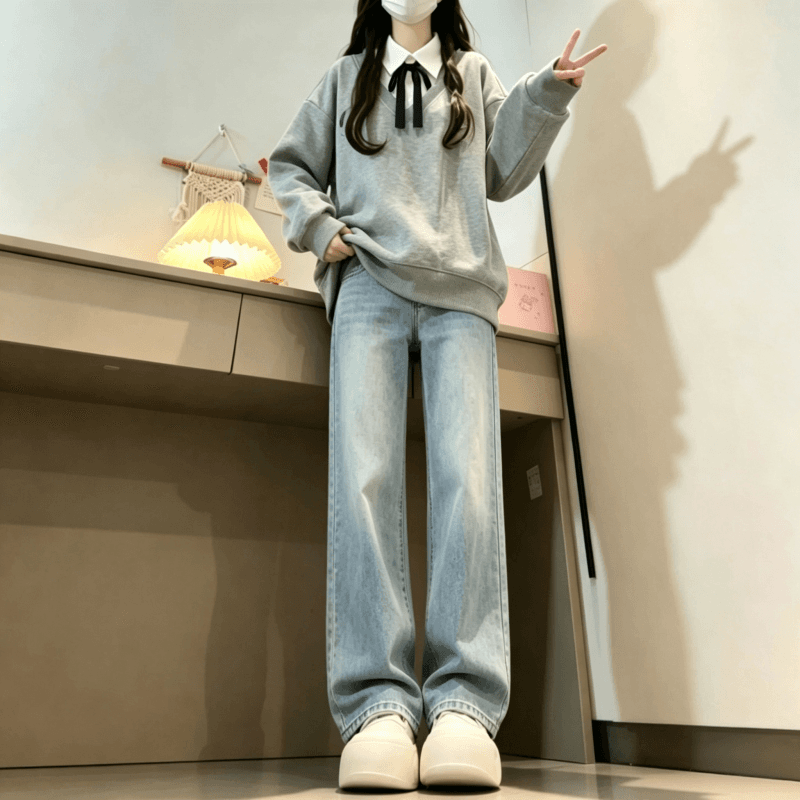 새로운 달콤함 학원 스타일 나비 매듭 스트랩 디자인 센스 페이크 레이어드 강아지 프린트 후드티 보내기 나비 넥타이 탈착식 이미지 4