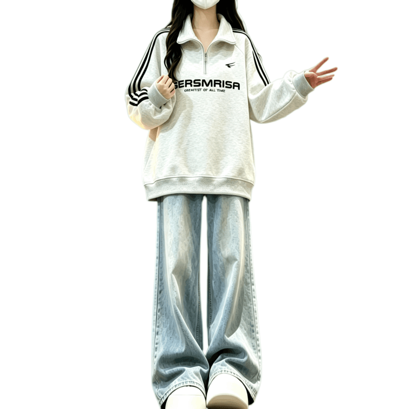 새로운 학원 스타일 아메리칸 3개 바 POLO 칼라 하프 지퍼 후드티 이미지 5