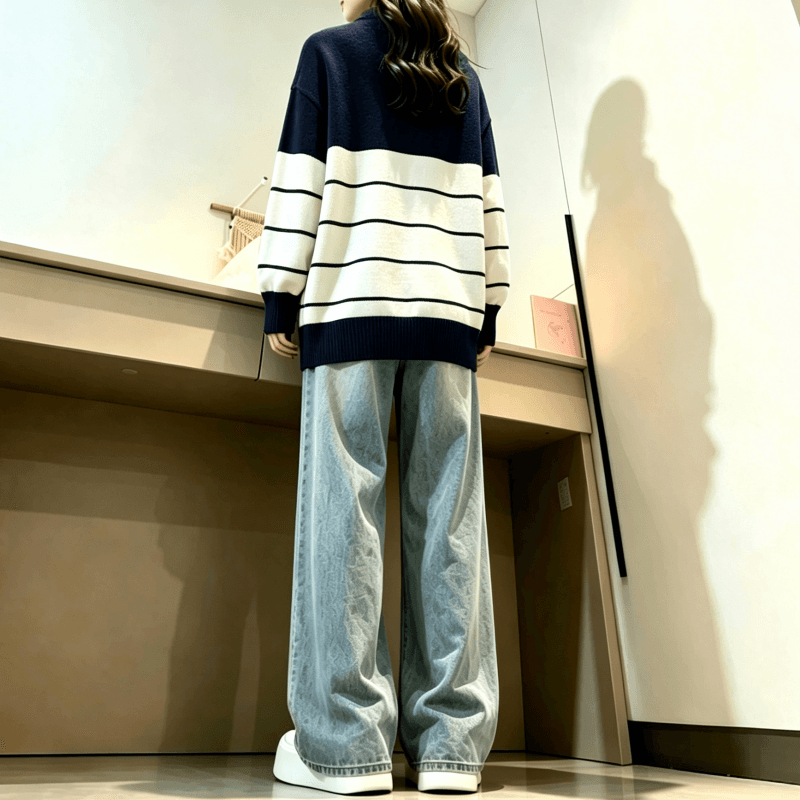 가을 겨울 새로운 학원 스타일 POLO 칼라 스트라이프 자수 다용도 스웨터 상세 이미지 16