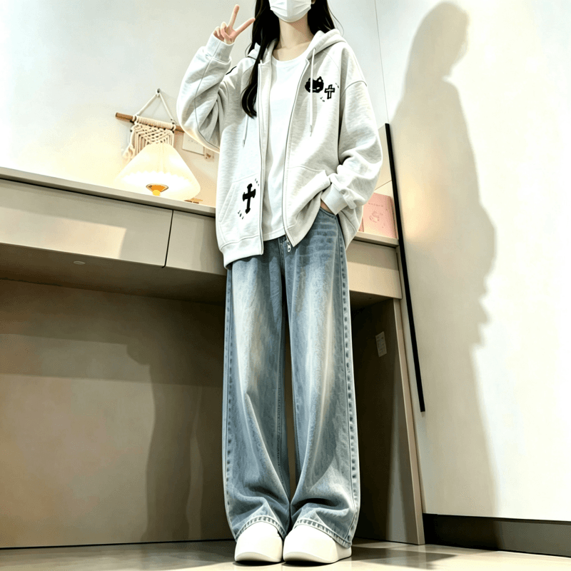 가을 겨울 새로운 학원 스타일 만화 고양이 프린트 후드 지퍼 후드티 루즈핏 오픈 가디건 두꺼운 재킷 상세 이미지 2