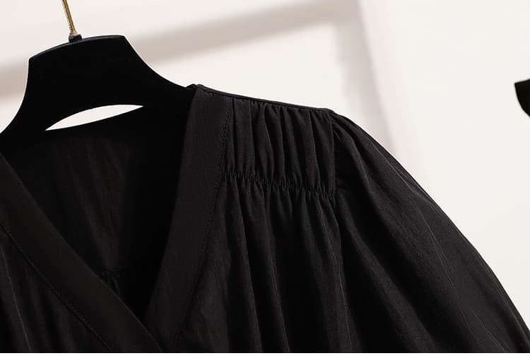 빅 사이즈 프랑스식 반팔 여성 셔츠 여름 고급 센스 셔츠 지방 mm 표지 고기 슬림해 보이는 허리 수축 맨위 상세 이미지 35