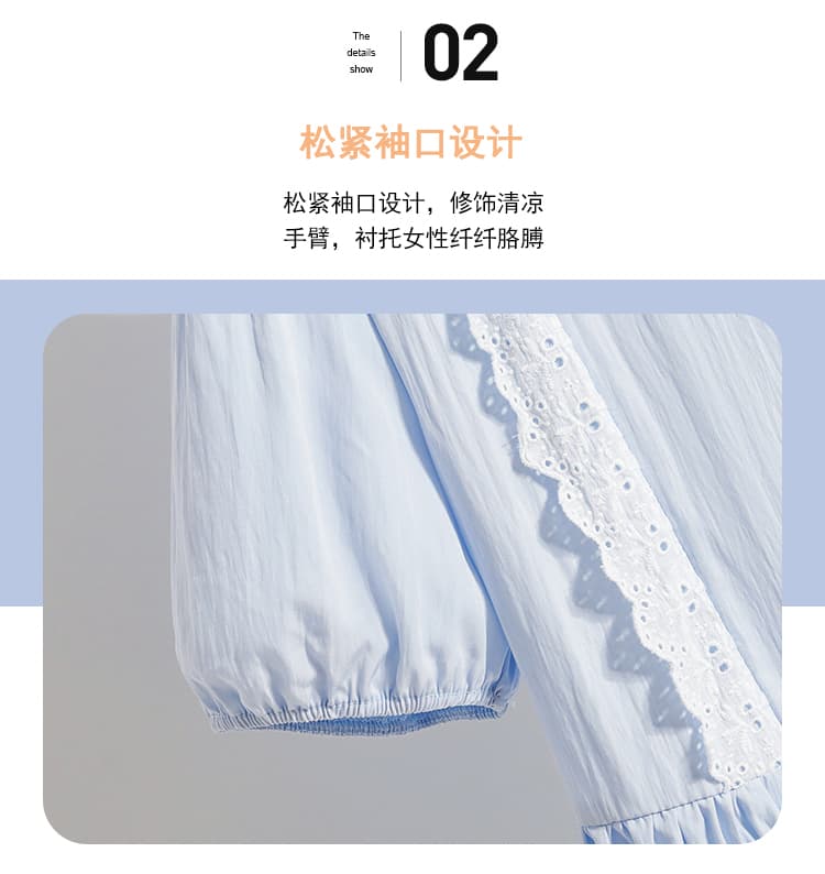 통통한 여동생 슬림해 보이는 표지 배 여성 셔츠 여름 레이스 레이스 허리 수축 반팔 인형 셔츠 상세 이미지 7