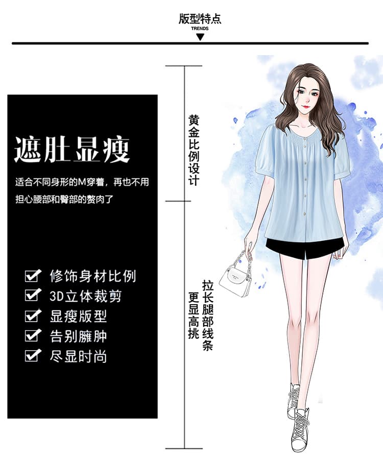 66322 실사 정가 마이크로 지방 주름 반팔 여성 셔츠 여름 싱글 줄 버튼 루즈핏 슬림해 보이는 맨위 상세 이미지 2