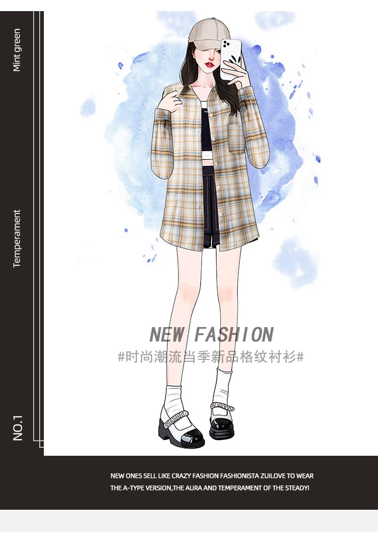 5126 실사 레트로 항구 바람 격자 무늬 셔츠 여성 디자인 센스 작은 대중 POLO 칼라 긴팔 셔츠 루즈핏 맨위 상세 이미지 2