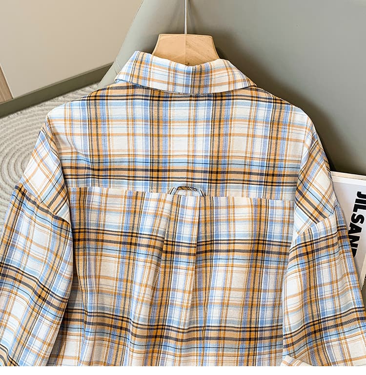 5126 실사 레트로 항구 바람 격자 무늬 셔츠 여성 디자인 센스 작은 대중 POLO 칼라 긴팔 셔츠 루즈핏 맨위 상세 이미지 16