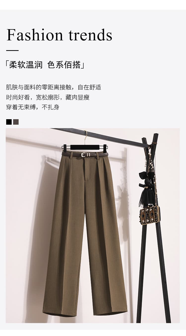 와이드 레그 팬츠 도루 센스 슬림해 보이는 하이웨이스트 루즈핏 바닥 청소 캐주얼 정장 바지 상세 이미지 4
