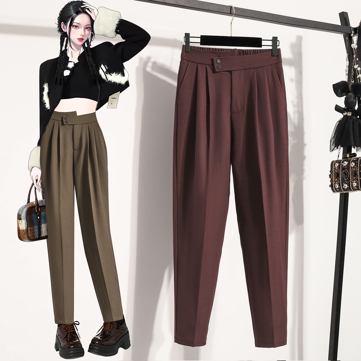 루즈핏 지방 mm 슬림해 보이는 빅 사이즈 캐주얼 9 포인트 정장 바지 도루 센스 담배 파이프 바지 이미지 2