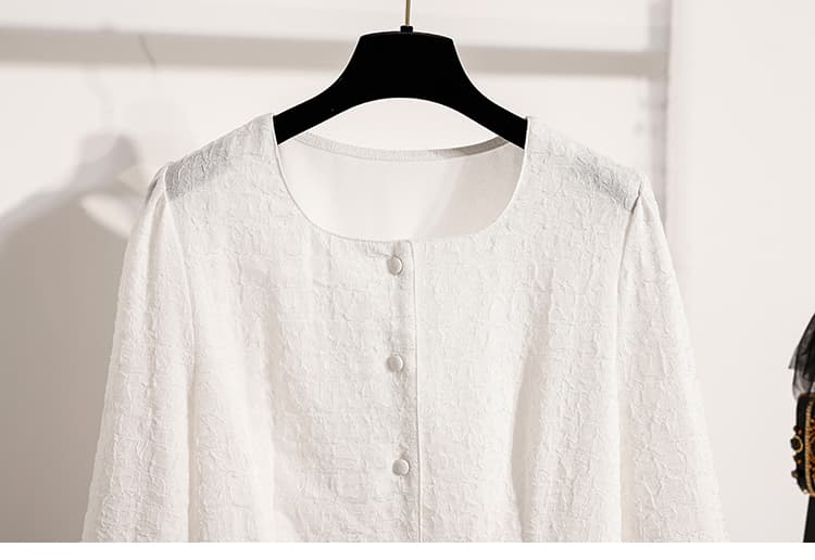 가을 프랑스식 작은 대중 디자인 센스 우아함 라운드 넥 맨위 새로운 싱글 줄 버튼 자카드 허리 수축 슬림해 보이는 빅 사이즈 셔츠 상세 이미지 15