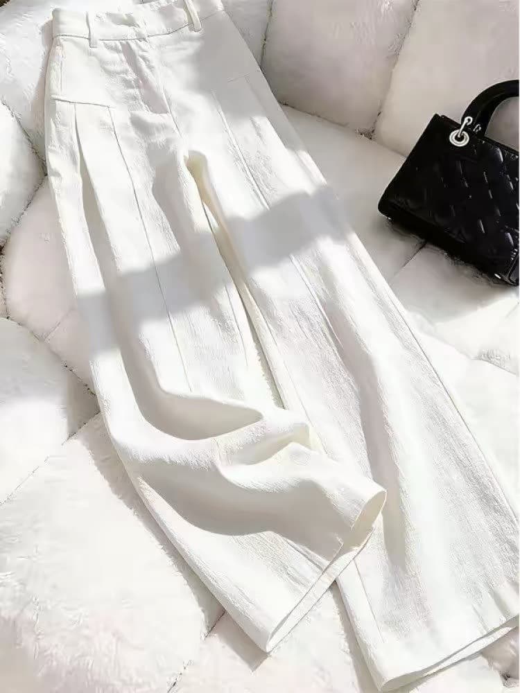 도루 가을 센스 오래된 돈 바람 바지 아이들 봄 루즈핏 bf 느긋한 바람 슬림해 보이는 품격 하이웨이스트 블루 색상 아마 와이드 레그 팬츠 이미지 2