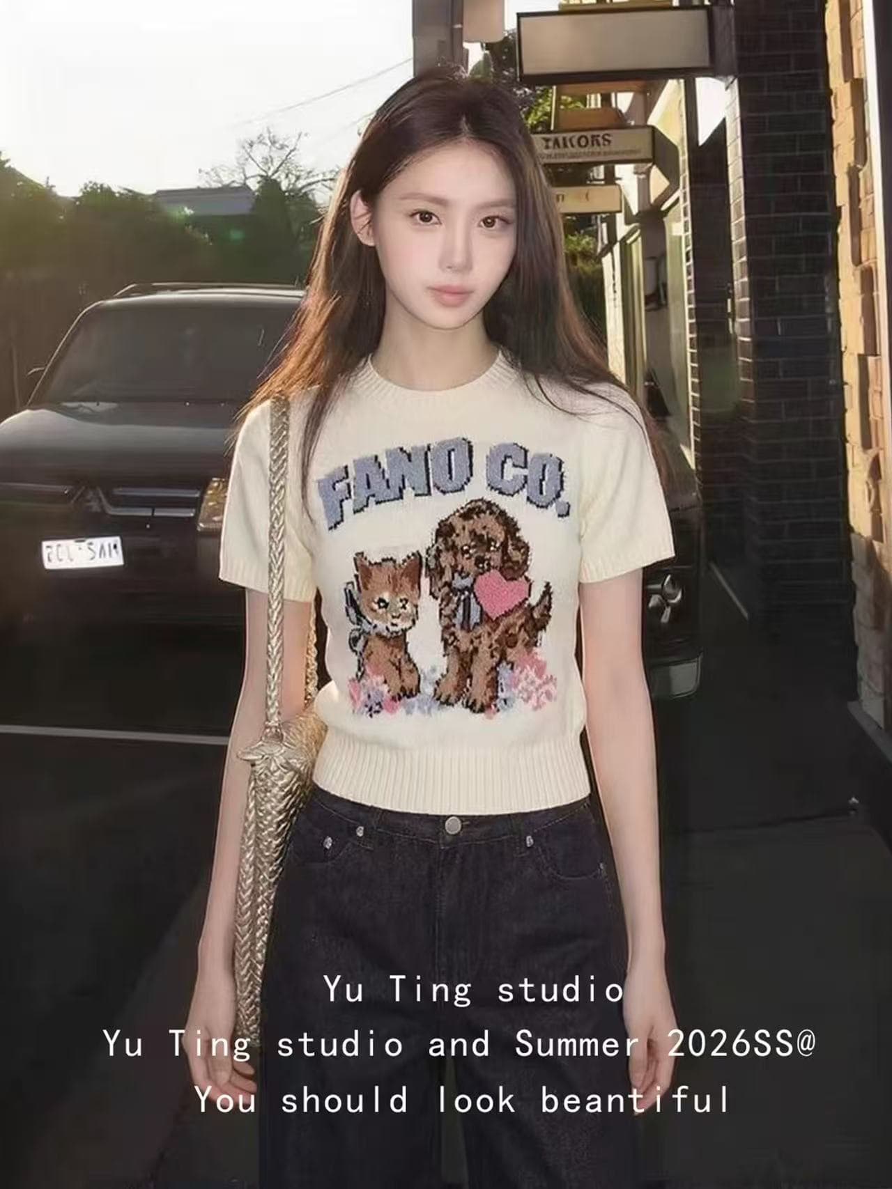 레트로 스타일 어린애 같은 자카드 반팔 니트 스웨터 여성 2026 여름 새로운 풀오버 라운드 넥 맨위 상세 이미지 3