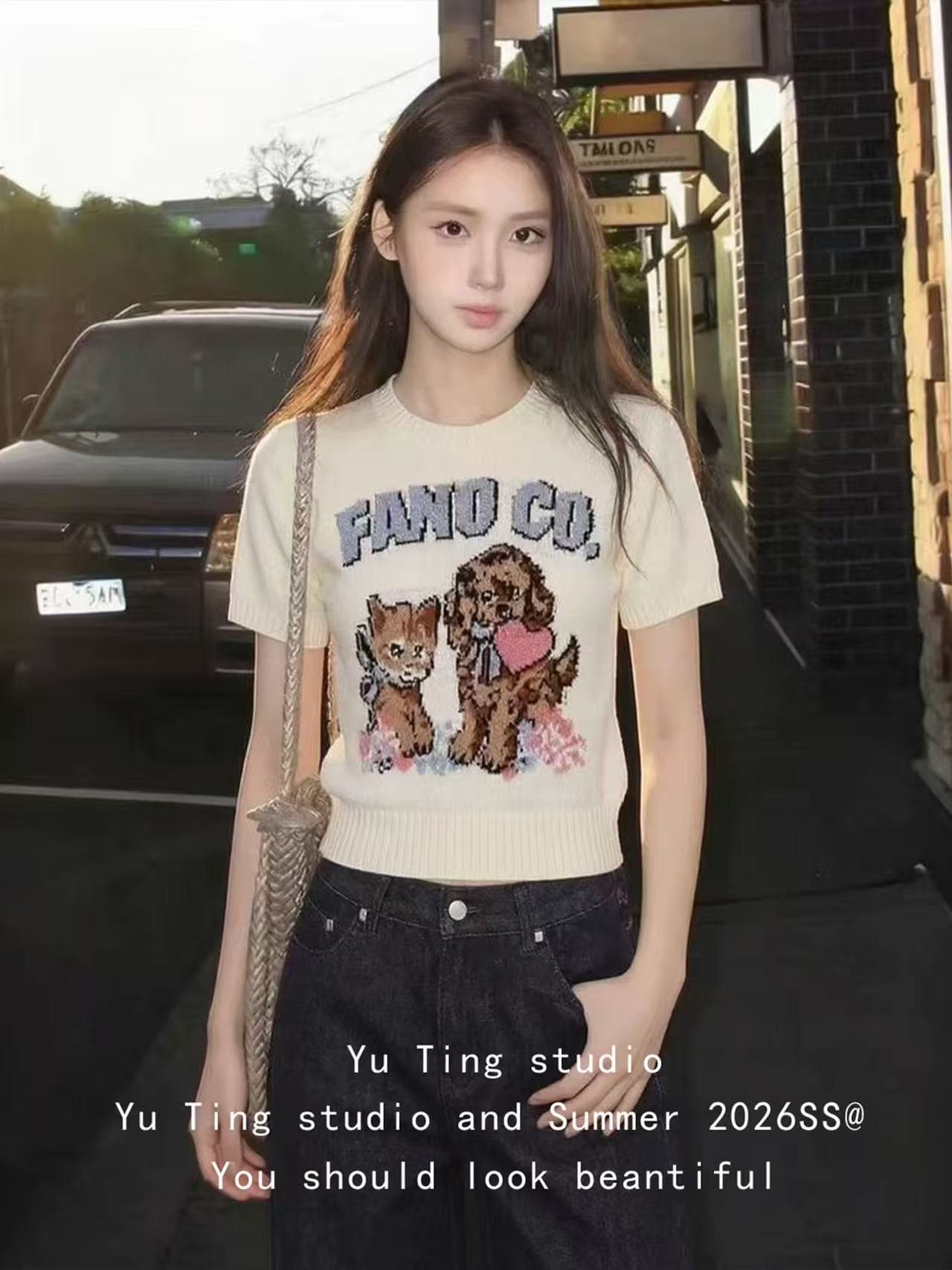 레트로 스타일 어린애 같은 자카드 반팔 니트 스웨터 여성 2026 여름 새로운 풀오버 라운드 넥 맨위 상세 이미지 5