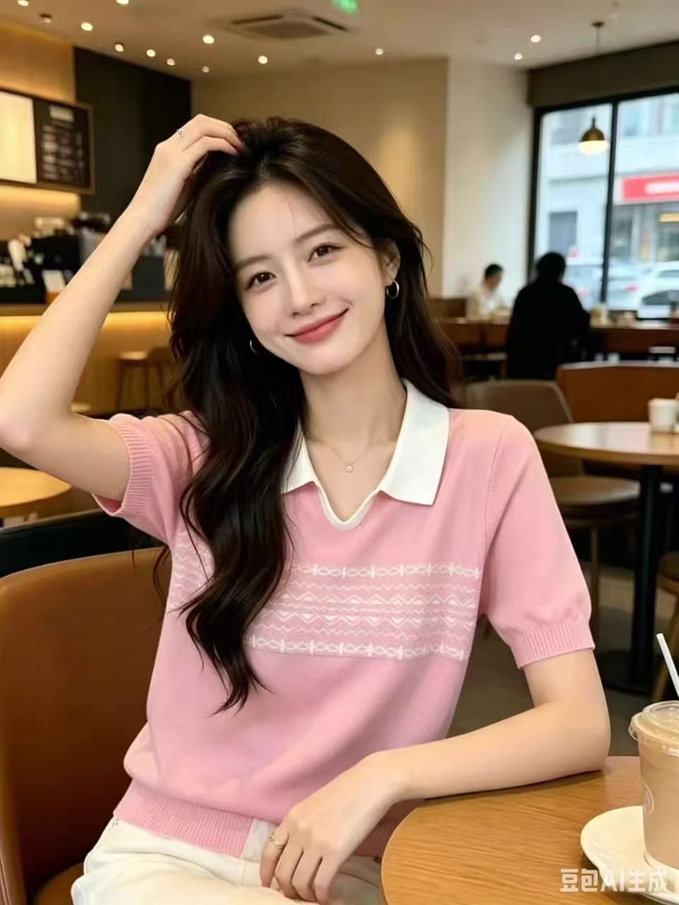 폴로 칼라 패션 니트 스웨터 여름 새로운 풀오버 기하학 패턴 루즈핏 슬림해 보이는 반팔 얇은 스웨터 캐주얼 맨위 상세 이미지 5