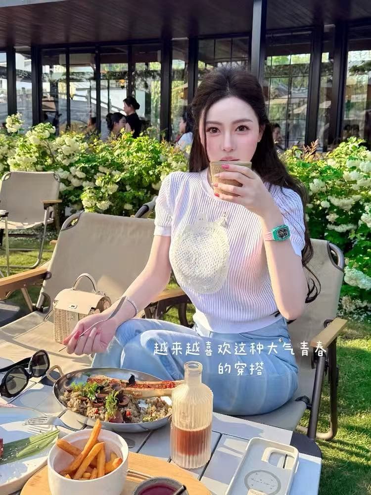 필드 Jiao baby 레이스 거울 연인 프랑스식 우아한 오래된 돈 천 골드 나비 매듭 홀로우 아웃 자수 니트 반팔 이미지 3