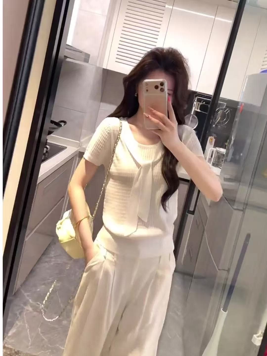 한 부서 학원 스타일 페이크 레이어드 숄 반팔 니트 스웨터 여성 여름 2026 새로운 몸매 가꾸기 슬림해 보이는 다용도 맨위 이미지 2